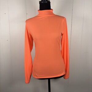 SKIMS Fits Everybody Long Sleeve Turtleneck Top Neon Orange Wms L EUC